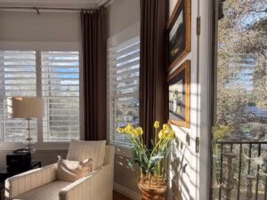 ventus custom drapery with interior shutters window treatment