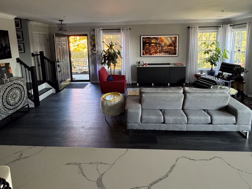 ventus custom drapery and rods in a living room setting