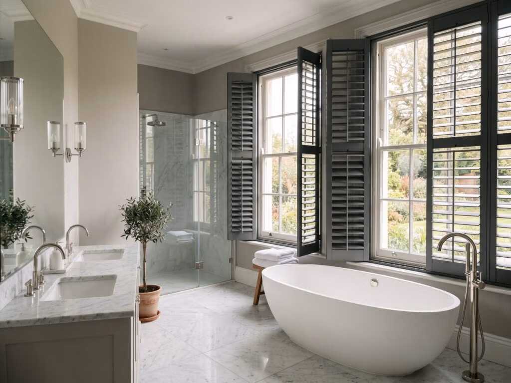 best window treatments for bathrooms - ventus composite shutters