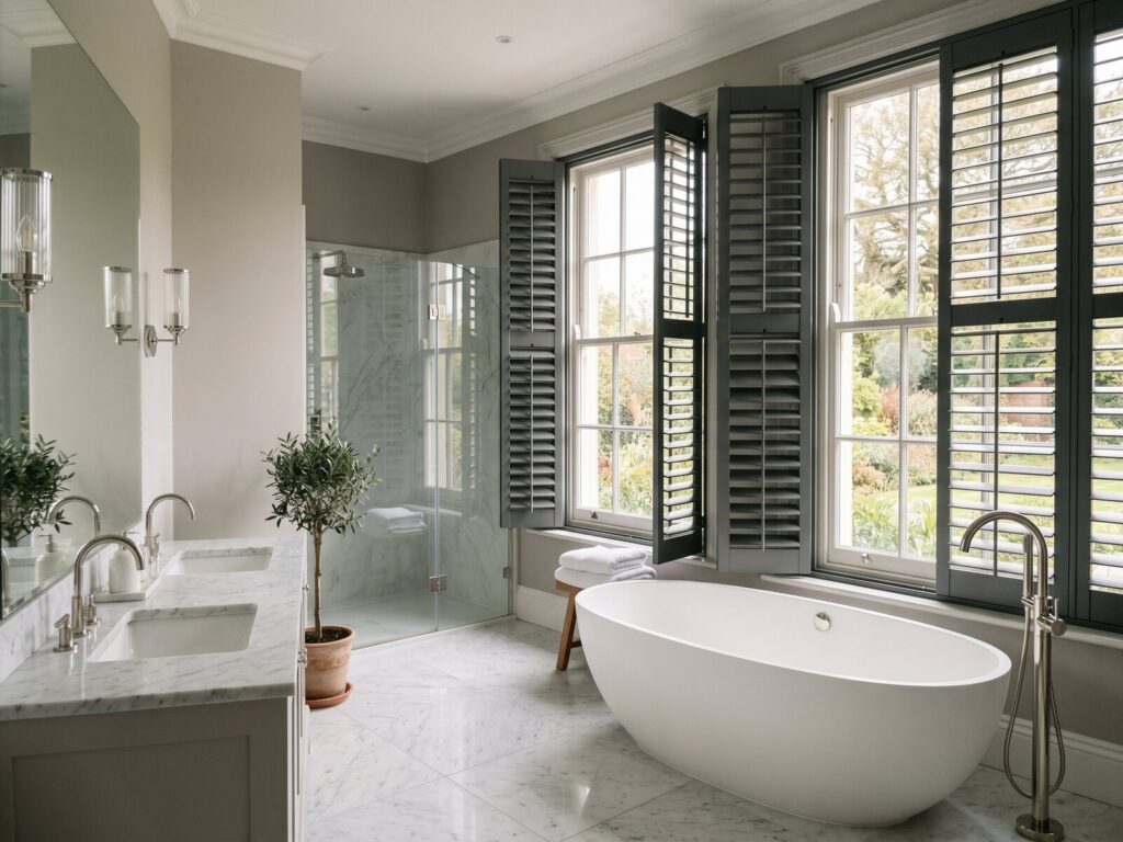 best window treatments for bathrooms - ventus composite shutters