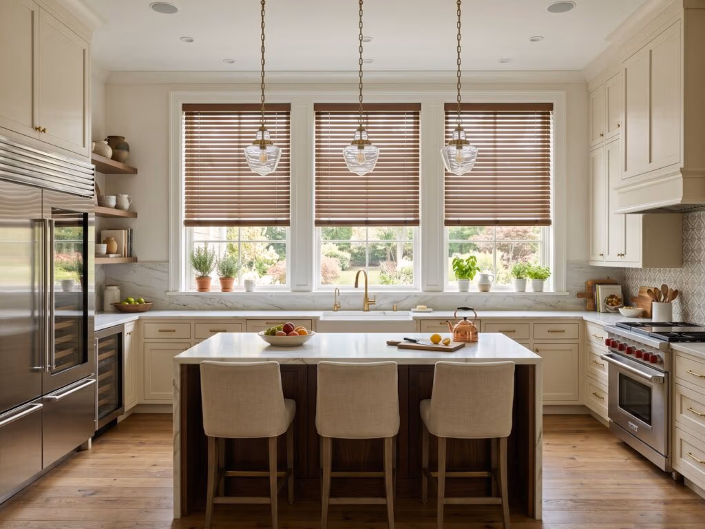 best window treatments for kitchens - ventus faux wood blinds