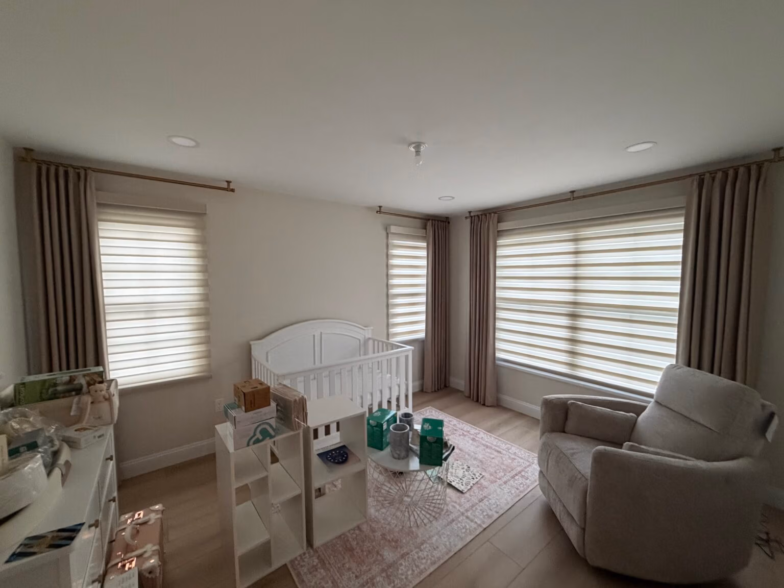 Portfolio Collection dual sheer in Marble Ivory - Nursery, lights off